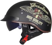 Half Helmet Open-Face Helmet Brain - Cap Cruiser Chopper Scooter Pilot Jet Helmet DOT+ECE Certified Personality Retro Harley Motorcycle Helmet,L-M=（57~58cm）