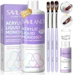 SAVILAND Acrylic Liquid Monomer With Brush Cleaner: 8.16 fl.oz Pure EMA Monomer With 3pcs Brushes, Versatile Dappen Dish for Starter Nail Extension Home Salon