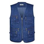 OU YA WOLF Men's Utility Work Hunting Travel Fishing Multi-Pockets Outdoor Vests Large Denim Blue