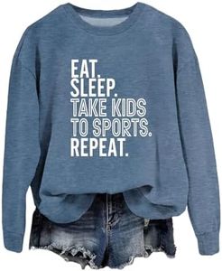 Eat Sleep Take Kids to Sports Repeat Sweatshirt Women's Funny Mom Gifts Shirts Casual Long Sleeve Loose Graphic Tops Blue