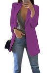 ZICUE Women Casual Solid Long Sleeve Blazer Jacket Lapel Collar Open Front Work Suits with Pockets Loose Fit Business Outwear Coat Purple S