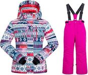 Girls Insulated Ski Jacket Pants Set Windproof Waterproof Kids Ski Suit Snowsuit for Kids, Style14, 12