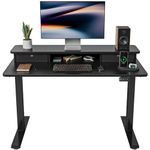 FEZIBO Height Adjustable Electric Standing Desk with Double Drawer, 100 * 60cm Stand Up Table with Storage Shelf, Sit Stand Desk with Splice Board, Black Frame/Black Top