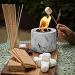 Tabletop Fire Pit with Black Marble Effect and Roasting Sticks — Indoor Smores Maker & Mini Fireplace, Outdoor Patio Balcony, Indoor Apartment, Smokeless, Easy Clean-up, Rubbing Alcohol