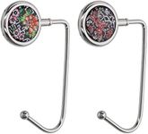 kwmobile Purse Hooks for Table - Set of 2 Handbag Hook Holder Hanger for Tables Desk Restaurants - Floral Handbag Hook Red/Green/Black