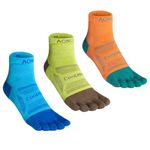 Azarxis Toe Running Socks for Men Women Coolmax Crew Socks 3 Pairs Athletic Breathable Five Finger Socks (E4838 - Multicolor, Large)