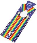 Dress Up America Rainbow Suspenders For Adults - Party Suspenders - Y Back Adjustable Suspenders for Men, Women, and Teens (Rainbow Stripe - Wide)