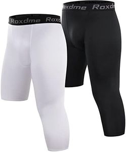 Roxdme 2 Pack Men's 3/4 One Leg Compression Capri Tights Pants Basketball Athletic Running