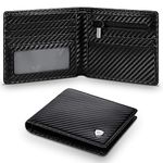 WONSEFOO Wallets Mens RFID Blocking Carbon Fibre Leather Mens Wallets, Bifold Mens Wallet with Zipper Coin Pocket, 7 Credit Card Holders, ID Windows, 2 Banknote Compartments, Gift Box- Black