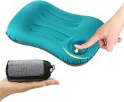 Ultralight Inflating Pillow,Camping &Beach Travel Pillow,Press to Inflate Folding Pillow,Ergonomic for Neck & Lumbar Support,Blue