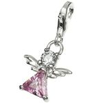 Dreambell 925 Sterling Silver Little Angel Pink Clear Cz Crystal European Lobster Clip On Charm, crystal, Cubic Zirconia