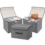 XZEIT 3 PCS Large Foldable Storage Bins with Lids, Large Foldable Clothes Storage Box with Handles, Storage Basket Cube Container for Organizing Fabric Storage Basket for Clothes, Bedroom, Towels, Sm