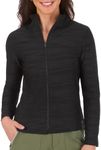 The American Outdoorsman Womens Pintuck Jacquard Quick Dry Textured Long Sleeve Full-Zip Top (Black, Medium)