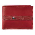 Tommy Hilfiger Men's Leather Wallet - Thin Sleek Casual Bifold with 6 Credit Card Pockets and Removable ID Window, Red