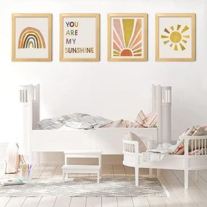 You Are My Sunshine Wall Decor for Grils Bedroom Boho Framed Wall Art 8'' x 10'' Set of 4 Boho Kids Room Decor,Boho Rainbow Nursery Decor for Classroom Playroom Wall Decor