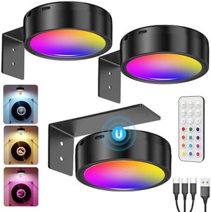 Applique Murale LED pour Tableau, 2600mAh Lampe Murale Sans Fil Rechargeable avec Télécommande Spot LED Batterie RGB Eclairage LED Vitrine USB Applique Magnétique pour Tableaux Bibliothèque Placard