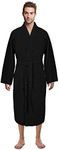 Turkish Linen Waffle Knit Lightweight Kimono Spa & Bath Robes for Men - Quick Dry - Soft, Black, Large