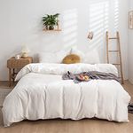 DONEUS 100% Washed Cotton Duvet Cover King Size - White Duvet Cover Set Linen Like Textured Comfy 3 Pieces Breathable Soft Bedding Set with Zipper Closure (King, 104"x90")