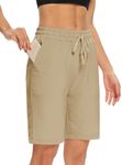 DIBAOLONG Womens Yoga Shorts Loose Comfy Drawstring Lounge Bermuda Shorts with 3 Pockets Light Brown 3XL