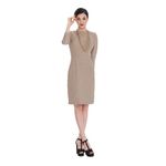 Alantino Women's Formal Sheath Midi Dress | Below The Knee Slim Fit | Business Office Work Wear | for Professional Meetings and Cocktail Party (CA/US, Numeric, 2, Regular, Regular, Beige)