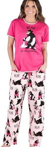Lazy One Conjunto de pijama para mujer, manga corta con bonitos estampados, ajuste relajado, Conjunto de pijama de oso rosa en la mañana, Large