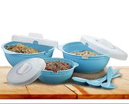 Craftbin Serving Bowls With Lids & Spoons Set, Mixing Bowls Dinner, Curry, Color- Blue, 9 Piece, Solid- Plastic, 1800 ML