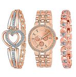 ENDEAVOUR Analogue New Geneva Rose Gold Diamond & Heart Bracelet Combo Watch for Women's & Girl's.(Combo of 3)