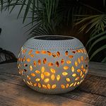 pearlstar Table Solar Lights Outdoor Waterproof - Dancing Flickering Flame Lamp White Metal Tabletop Light Solar Powered Decorative Lighting Lantern for Desk Bedroom Patio Garden Pathway Yard (1 Pack)