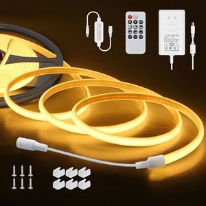 ALITOVE 16.4ft Neon LED Rope Lights Outdoor Waterproof IP67 Warm White COB LED Strip Light 3000K Flexible Uniform Glow 1600LEDs LED Tape Light with Controller and Adapter for Bedroom Home Decor