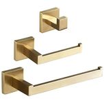 Brushed Gold Bathroom Accessories Hardware Set, Hand Towel Rail+Toilet Roll Paper Holder+Hook, SUS304 Stainless Steel, Wall Mounted, SHUNLI