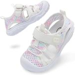 JOINFREE Toddler Water Shoes Girls Sandals Quick Dry Sneaker Non-Slip Hook and Loop Water Barefoot Sports Swim Pool Shoes for Kids Girls 11 Toddler Mesh ColorWhite