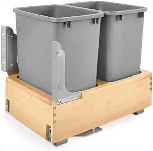 Rev-A-Shelf 4WCBM-18DM-2 Double 35-Quart Maple Bottom Mount Pullout Waste Container Trash Cans with Soft Open & Close Slide System, Metallic Silver