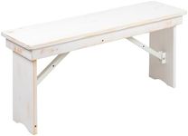 Flash Furniture HERCULES Series 40" x 12" Antique Rustic White Solid Pine Folding Farm Bench