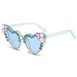 YAMEIZE Trendy Rhinestone Love Heart Sunglasses - for Women Men Retro Heart Shaped Diomand Glasses Vintage Coloful Funny Party Outdoor