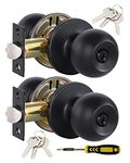 (2 Pack) Entry Door Knobs with Lock and Keys All Alike, Interior/Exterior Door Knob for Bedroom or Bathroom, Entrance Matte Black Door Lock by Lanwandeng