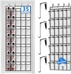 over the door shoe organizer,2025 upgraded,over the door shoe organizer,35 Huge clear pockets,over door shoe organizer,Store size 13 shoes,Strong material,hooks Suitable for various doors,White