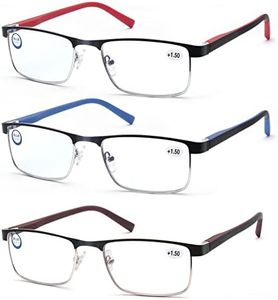 MODFANS 3 Occhiali da Lettura per Uomo Occhiali Vista Anti Luce Blu Metallo Acciaio Inox Leggera Rosso Blu Marrone
