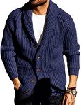 Ryannology Mens Shawl Neck Cardigan Sweater Cable Knit Zip Up Closure with Pockets Winter Sweaters Outerwear, Y Navy, XX-Large