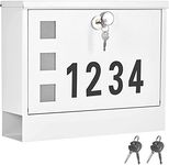 LAND·VOI Locking Mailbox Wall Mounted, Metal Postbox with Three Sets of Mail Box Number Stickers, 4 Keys, 14.4" x 4.5" x 11.2", Large Capacity, Textured White