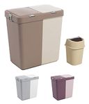 Mabel Home Plastic Laundry Hamper with Lid, 2 Sections, Large Laundry Basket – Extra Trash Bin (1,6 Gallons) inc. (Brown-cream)
