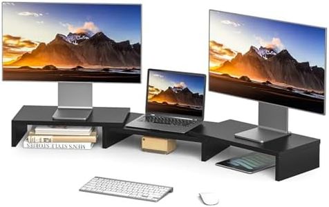 Rfiver Dual Monitor Stand, Desk Monitor Riser with 48.2" Adjustable Length and Angle, Computer Monitor Stand for Desk Riser Shelf, Office Supplies, Computer Accessories, Black