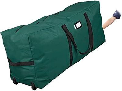 Primode Xmas Rolling Tree Storage Bag, Large Heavy Duty Storage Container, 22" Height X 16" Wide X 50" Long with 2 Wheels and Handles Fits Up to 6 Foot Tall Disassembled Holiday Tree (Green)