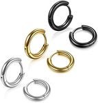 Stainless Steel Hoop Earrings for Men - Hinged Hoop Huggie Piercing Earrings Set For Men Women, Hypoallergenic Lobes Small Round Earrings, Metal