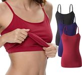 Vislivin Women Camisole with Shelf Bra Cotton Tank Top Adjustable Spaghetti Strap Undershirt Tank 3 Pack Black/Dark Blue/Wine Red XXL