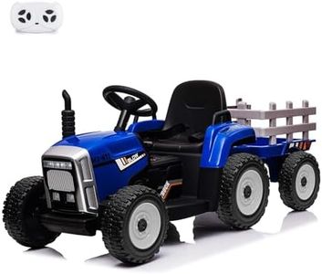 Nasitip 12V Kids Battery Powered Electric Tractor with Trailer, Toddler Ride On Car w/Remote Control/ 7-LED Headlights/ 2+1 Gear Shift/ MP3 Player/USB Port for Kids 3-6 Years (Blue, 35W/ EVA Tire)