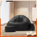 Biggie Bean Bag with Beans Filled 4XL Luxura Elite Bean Bag Sofa with Free Cushion and Footrest - Official : ComfyCloud Combo (Matching Color : Regular, Black)