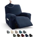 MAXIJIN Newest Recliner Slipcovers for Living Room 4 Pieces Stretch Jacquard Recliner Chair Cover Soft Fitted Recliner Protector with Elastic Bottom for Kids, Pets (Recliner, Navy Blue)