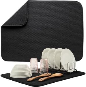 S&T INC. Dish Drying Mat XL, Absorbent Microfiber Kitchen Counter Mat, Drying Pad for Dishes, Utensils, Pots and Pans, Extra Large 18" x 24", Diamond Texture, Black