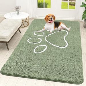 OLANLY Dog Door Mat for Muddy Paws 70x46, Paw Print Design, Absorbs Moisture and Dirt, Non-Slip Washable Doormat, Quick Dry Chenille Mud Mat for Dogs, Entry Indoor Entryway Carpet, Sage Green