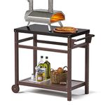 Outdoor Prep Dining Table,Movable Pizza Oven Stand, Stainless Steel Patio Bar Cart,Patio Grilling Backyard BBQ Grill Cart,Dark Gray Tabletop(Brown